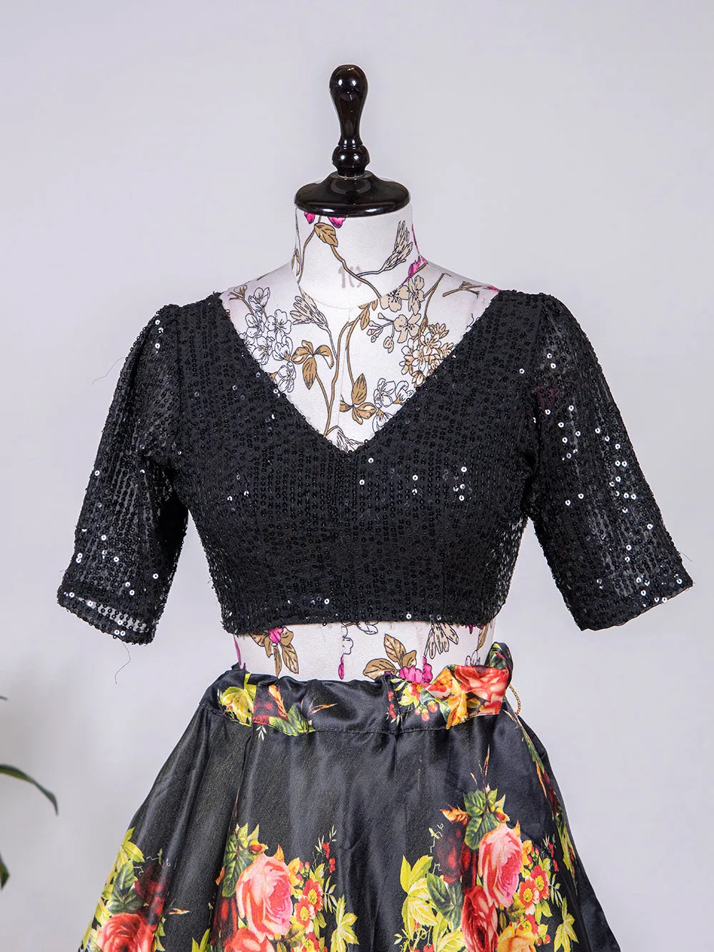 Black Color Printed Digital Satin Silk Lehenga Choli