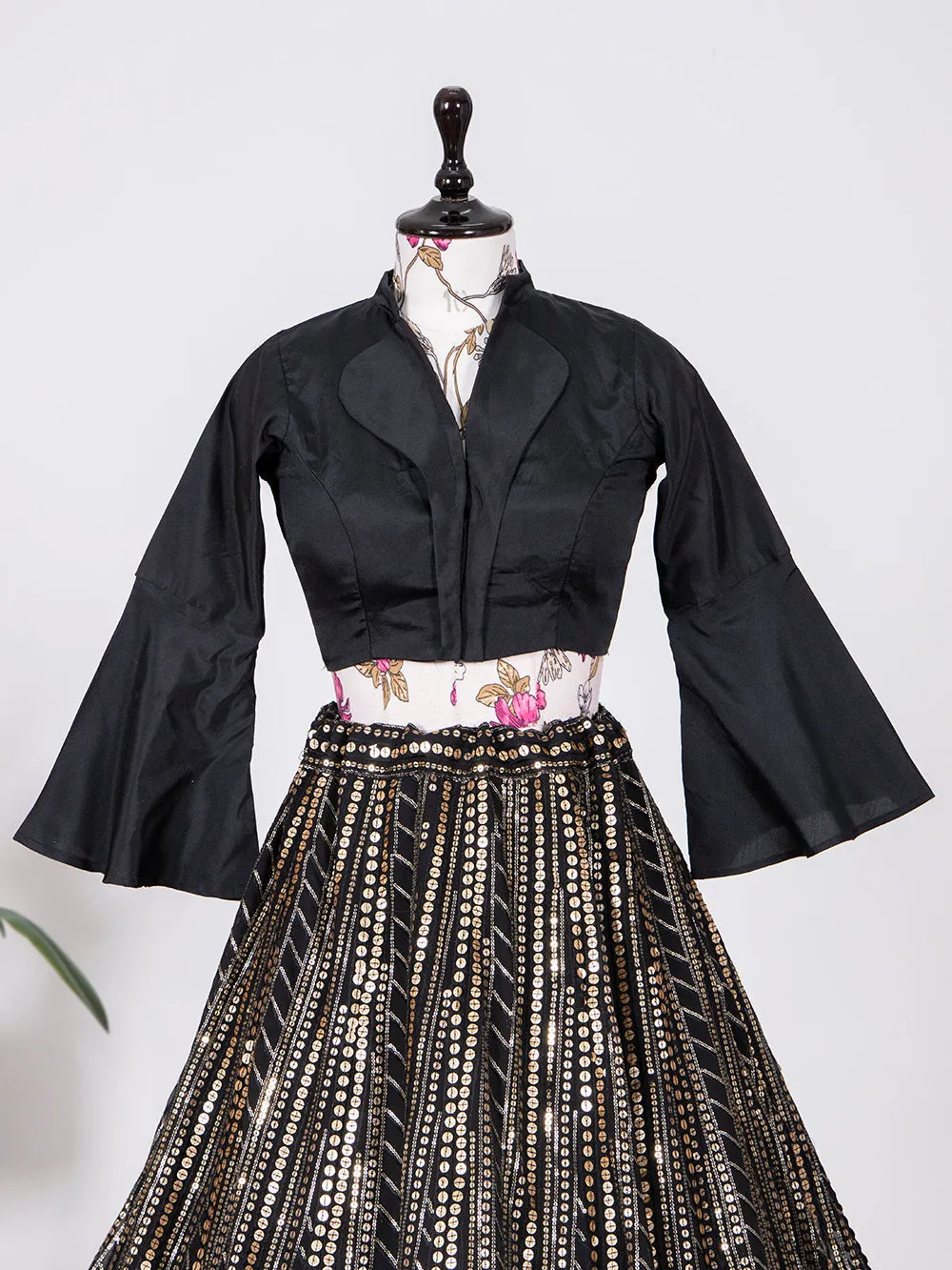 Black Color Sequins And Thread Embroidery Work Georgette Lehenga Choli