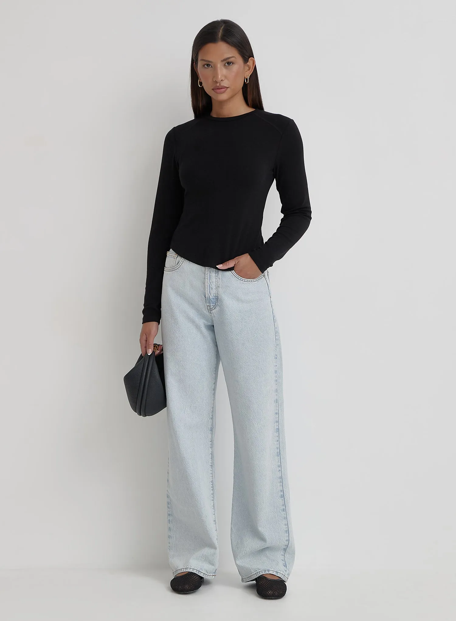 Black Long Sleeve Jersey Top- Hailee
