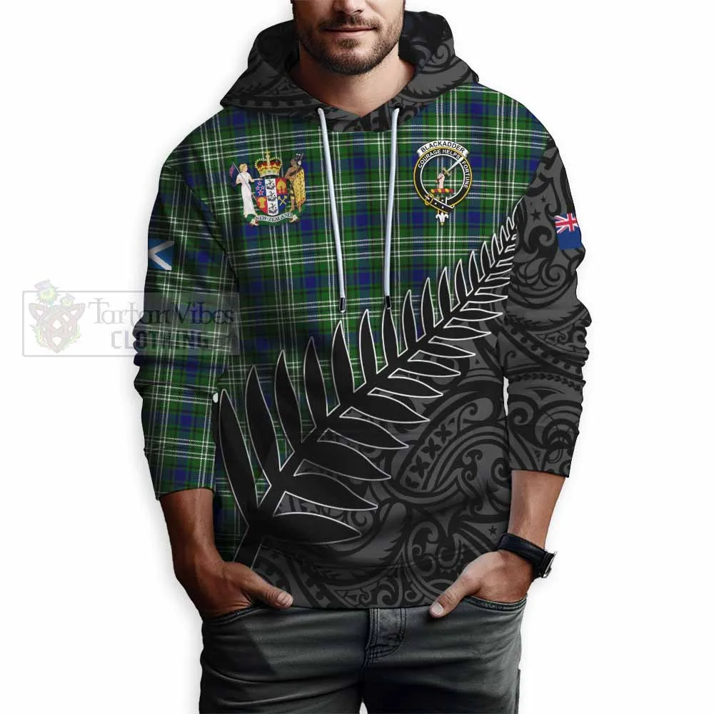 Blackadder Crest Tartan Hoodie with New Zealand Silver Fern Half Style
