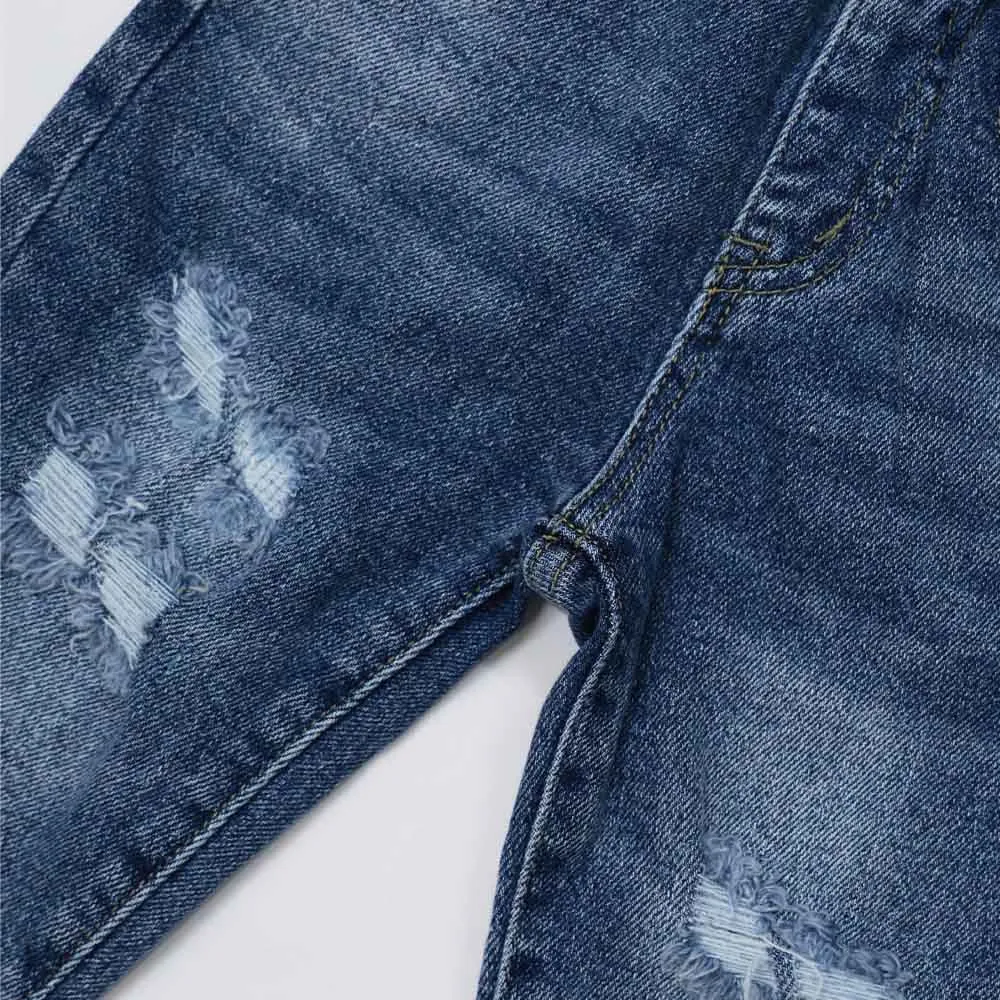 Blue Distressed Elasticated Waistband Jeans