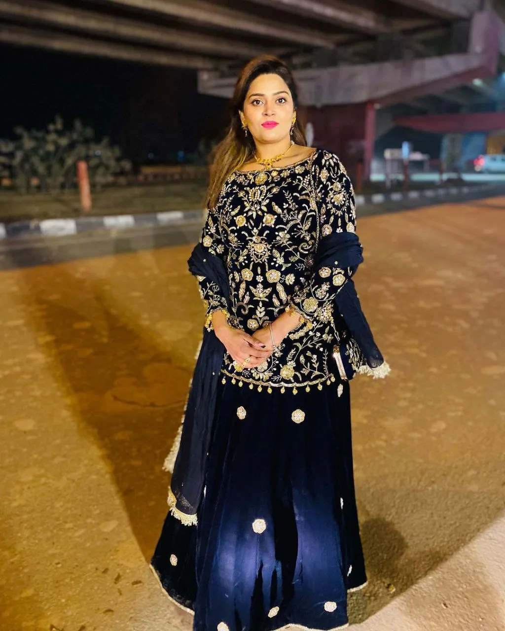 Blue Velvet Lehenga Choli with Embroidery Work