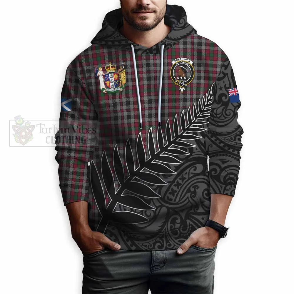 Borthwick Crest Tartan Hoodie with New Zealand Silver Fern Half Style