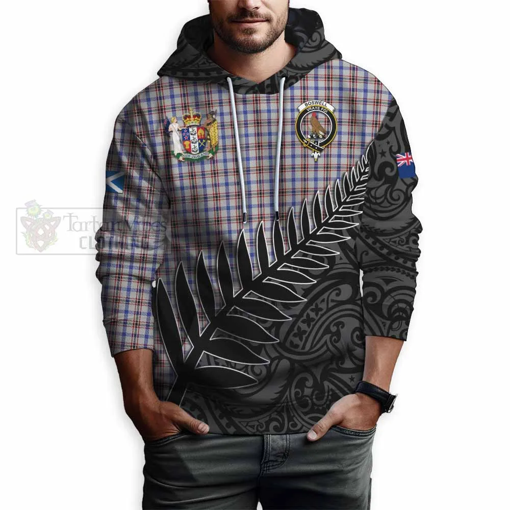 Boswell Crest Tartan Hoodie with New Zealand Silver Fern Half Style