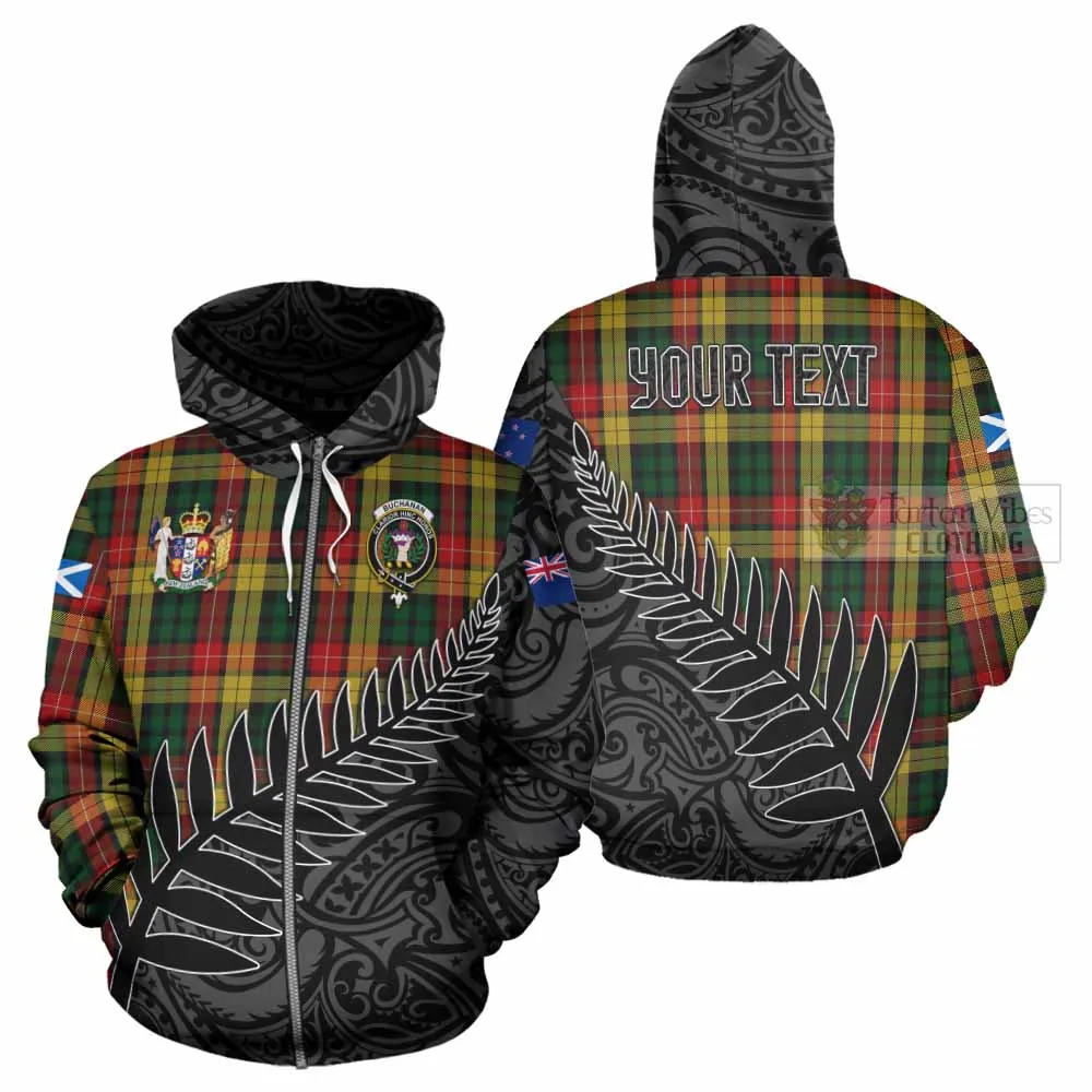 Buchanan Crest Tartan Hoodie with New Zealand Silver Fern Half Style