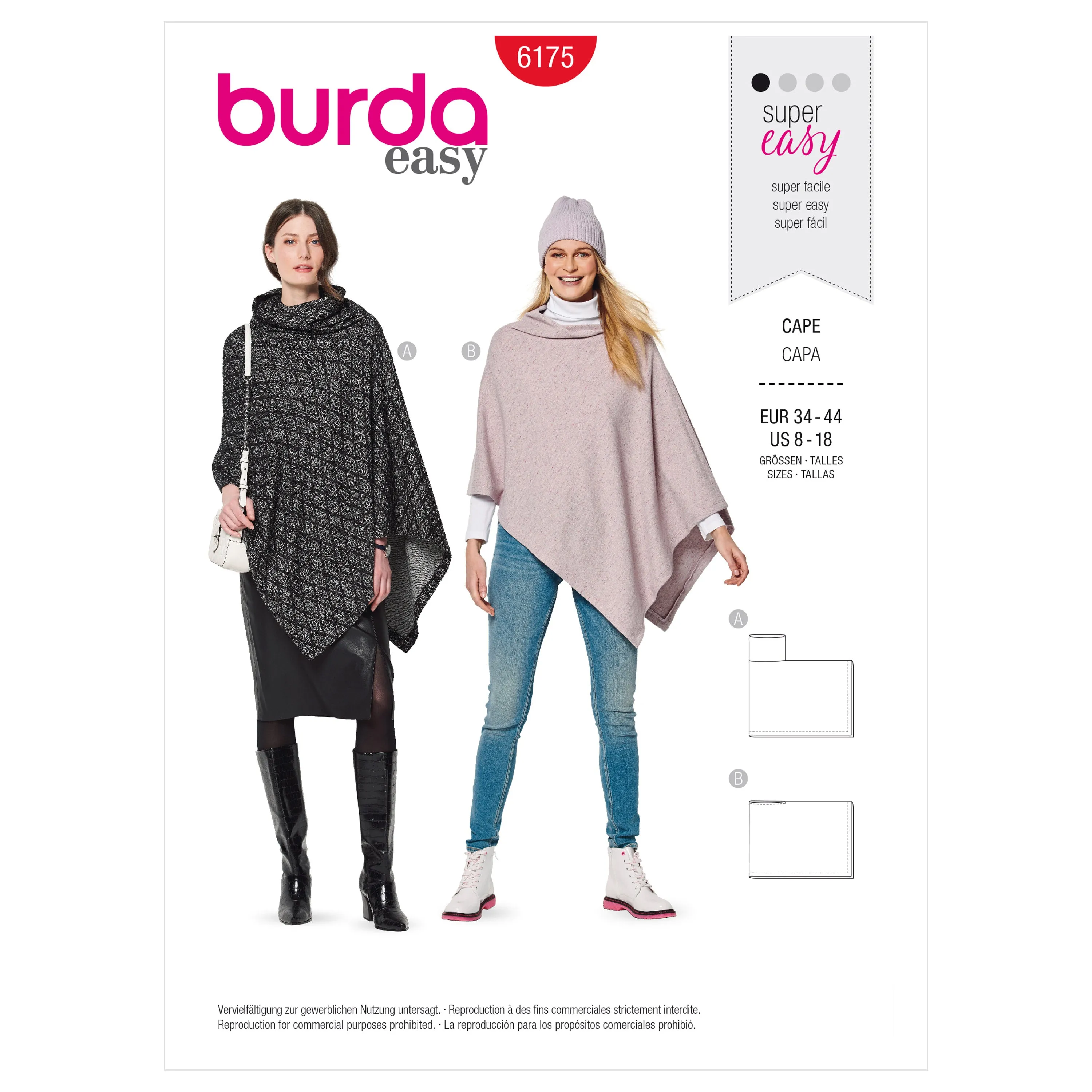 Burda Pattern 6175 Misses' Cape – Rectangular – with roll neck
