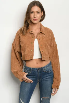 Camel Brown Corduroy Crop Jacket