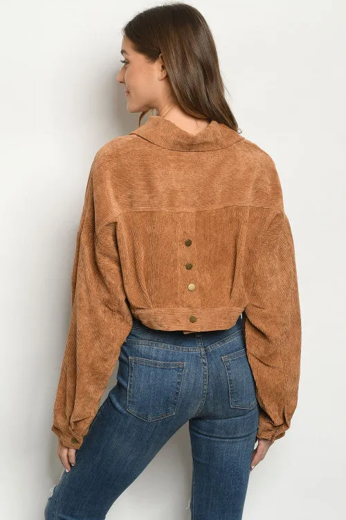 Camel Brown Corduroy Crop Jacket