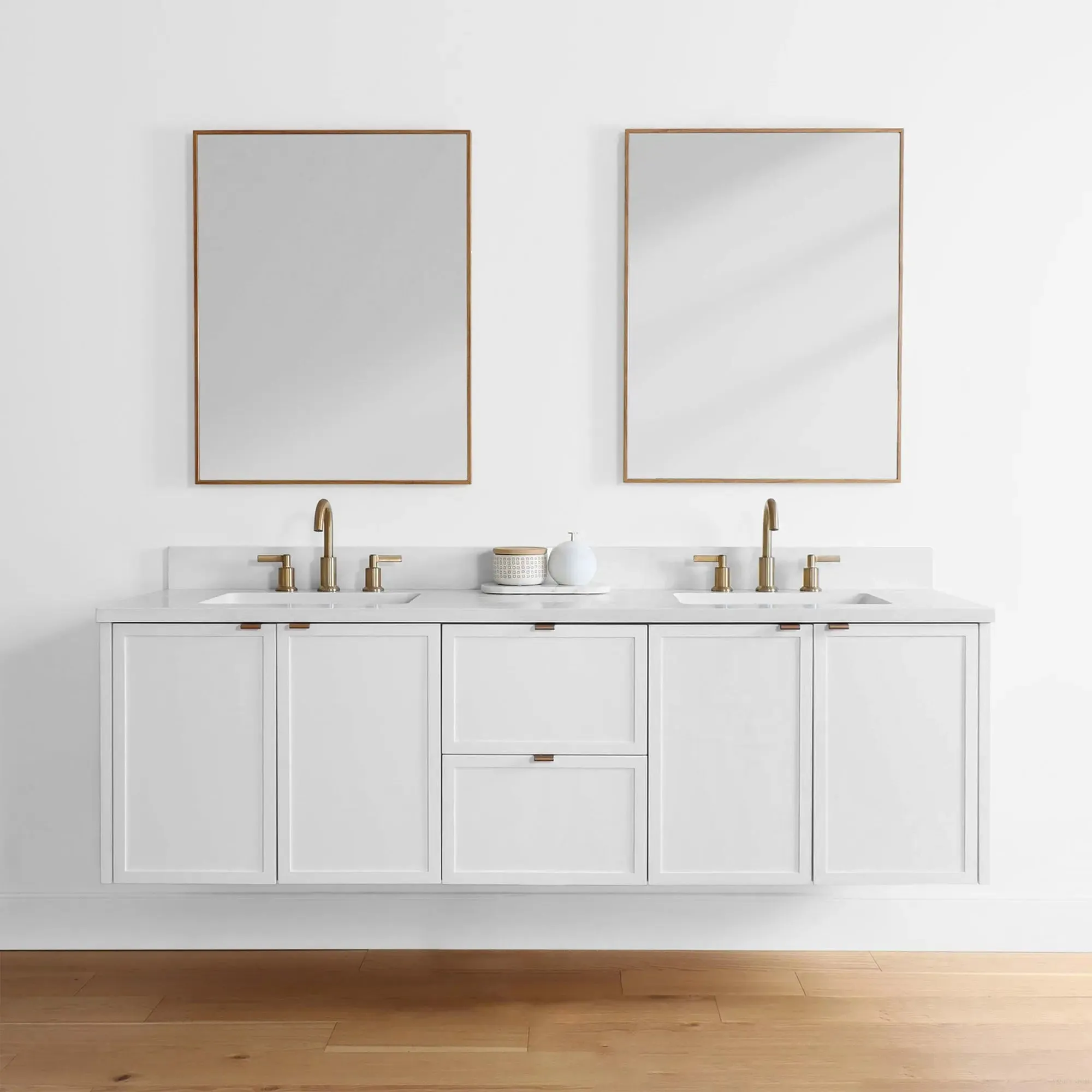 Cape Breton 72" Wall Mount Satin White Bathroom Vanity, Double Sink