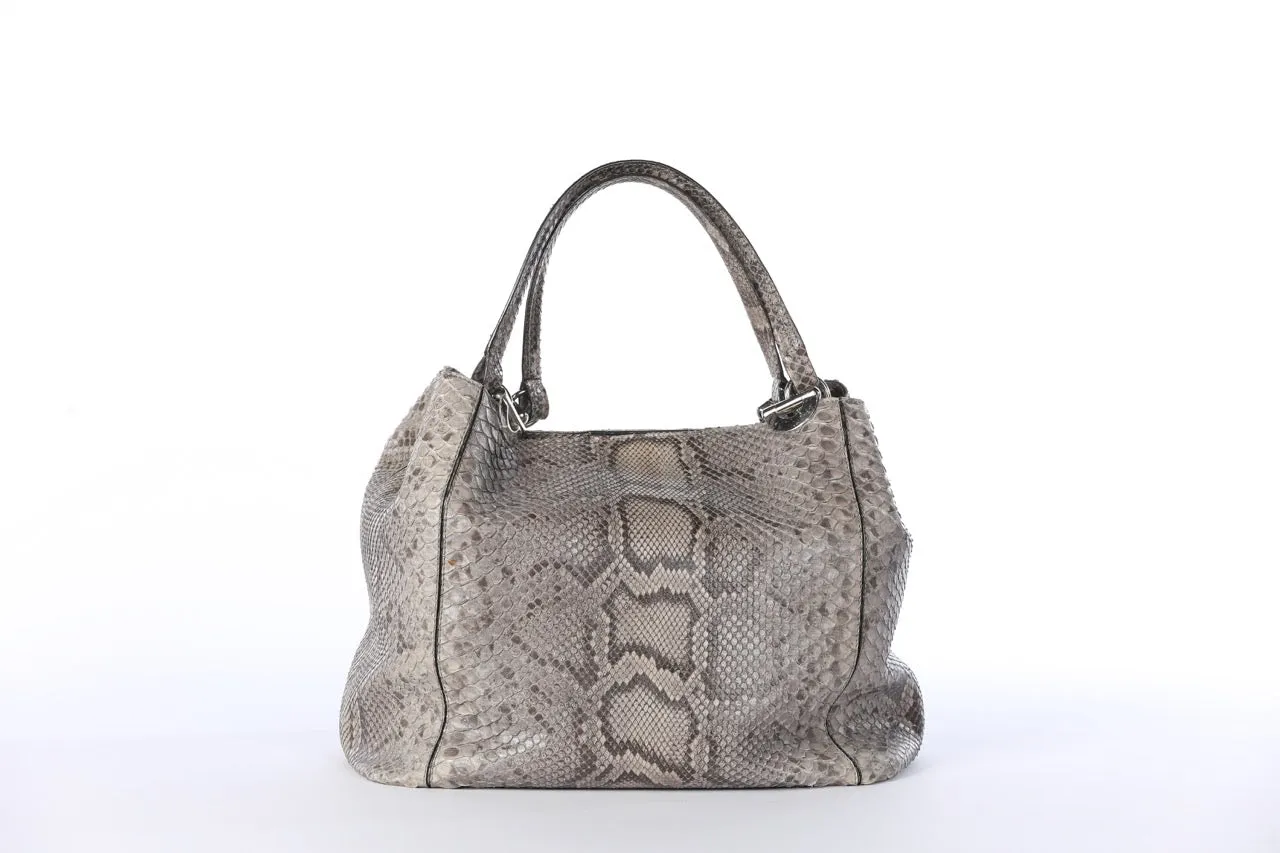 Cape Cobra Grey Snakeskin Large Shoulder Bag w/ Coin Purse & Mirror