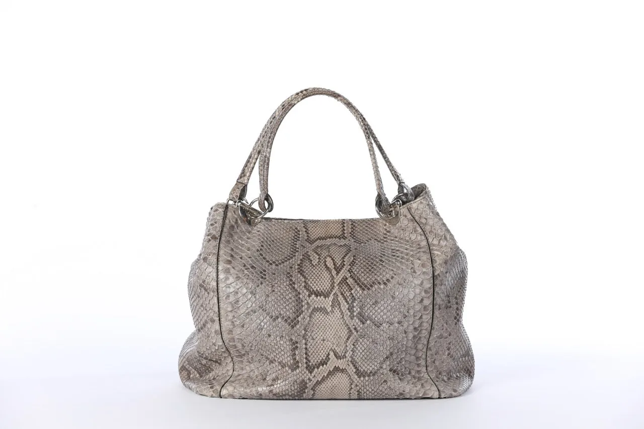 Cape Cobra Grey Snakeskin Large Shoulder Bag w/ Coin Purse & Mirror