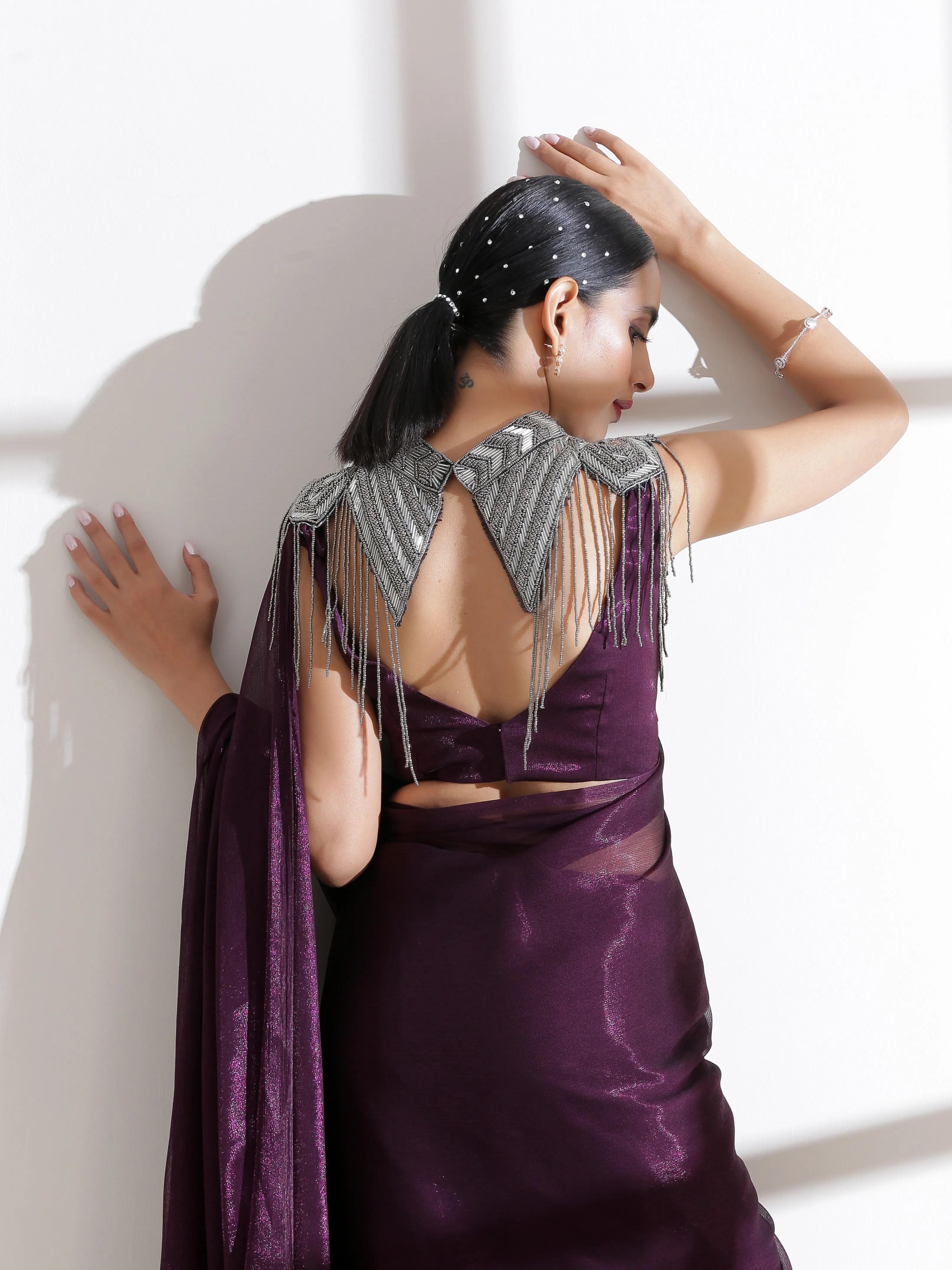 Cape - Silver Grey Beaded Diagonal Cape