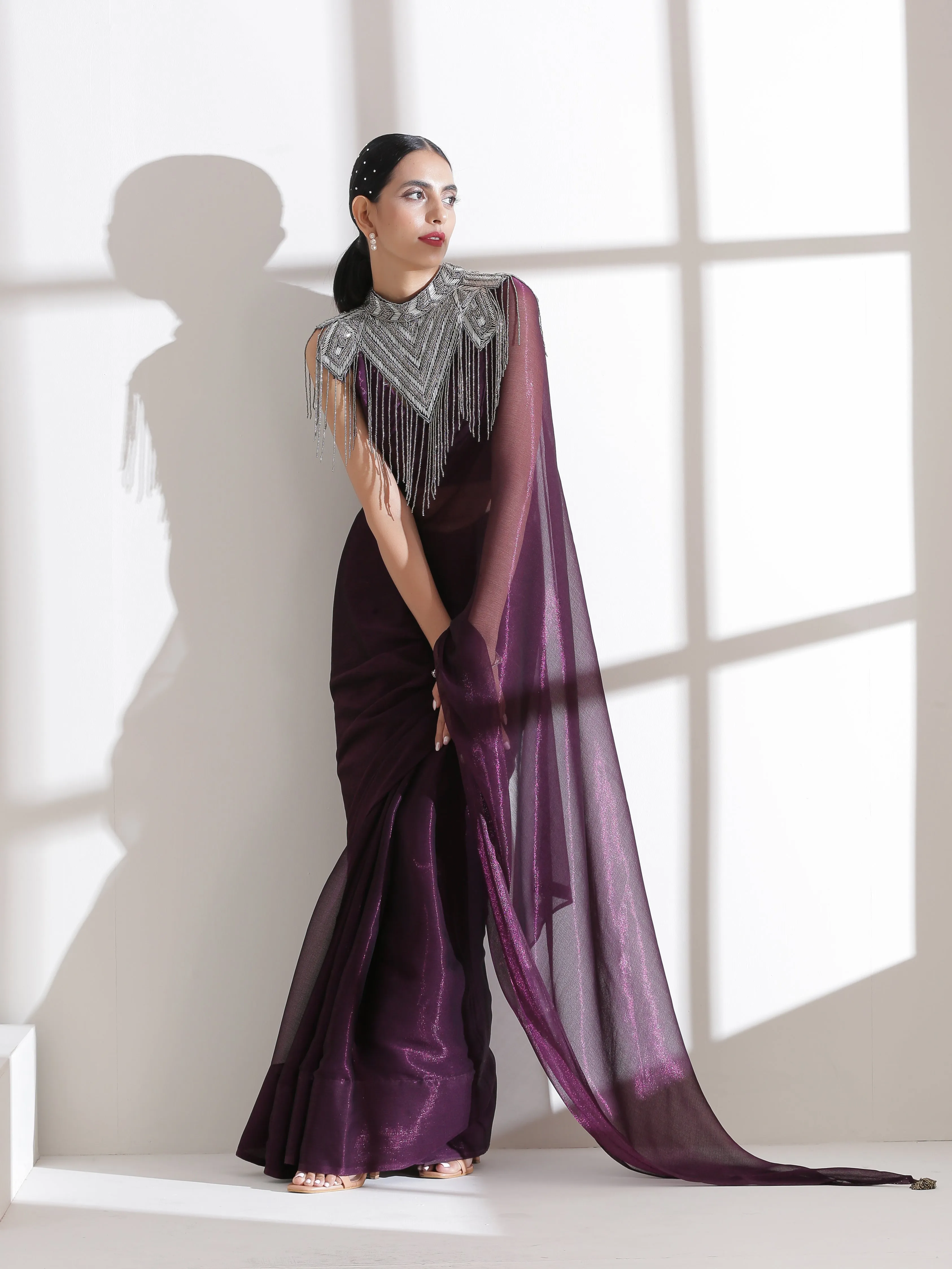 Cape - Silver Grey Beaded Diagonal Cape