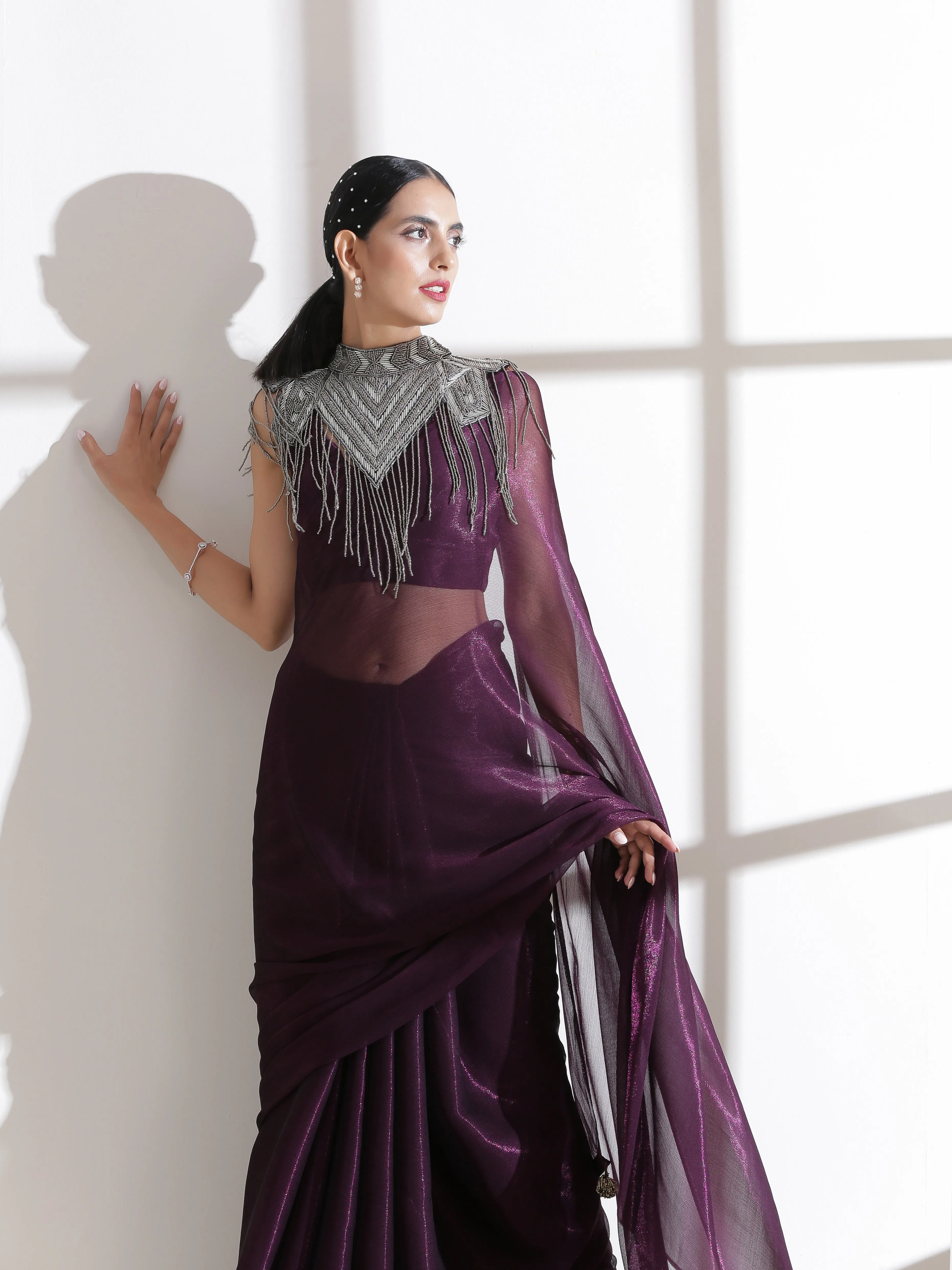 Cape - Silver Grey Beaded Diagonal Cape