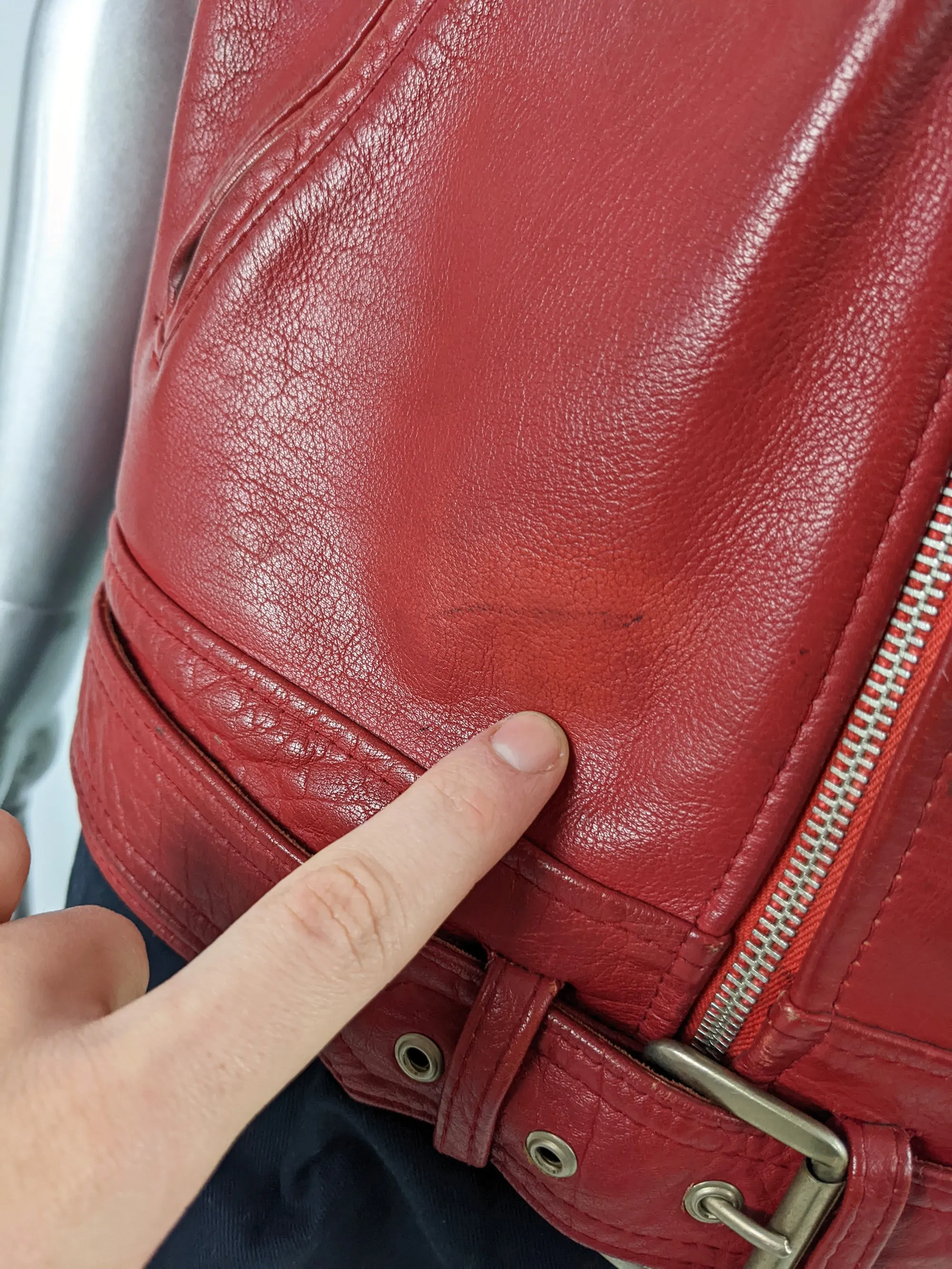 Chevignon Vintage Mens Red Leather Biker Vest, 1980s