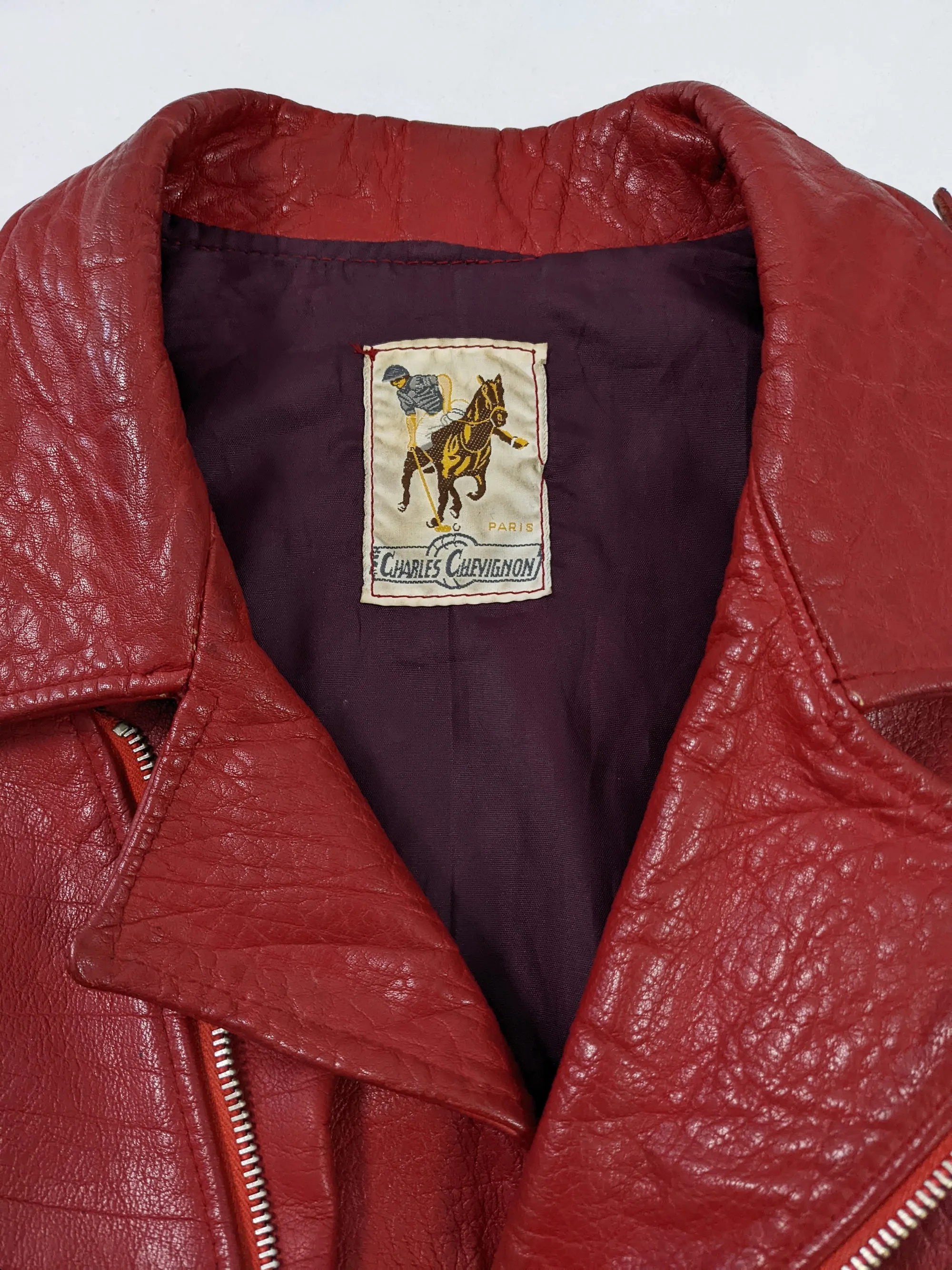 Chevignon Vintage Mens Red Leather Biker Vest, 1980s