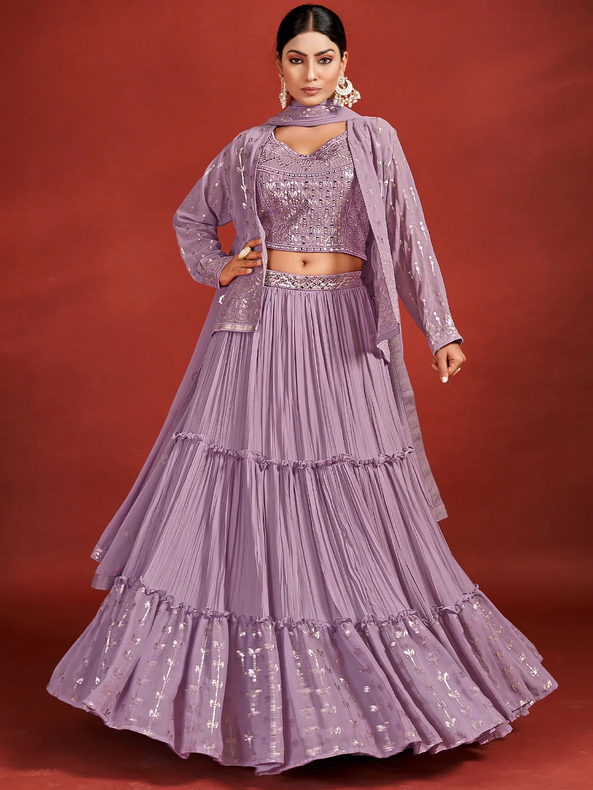Classic Purple Georgette Stitched Lehenga Choli Set