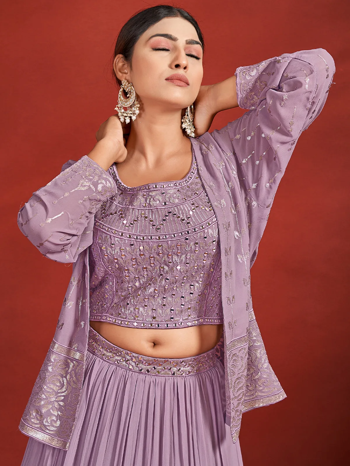 Classic Purple Georgette Stitched Lehenga Choli Set