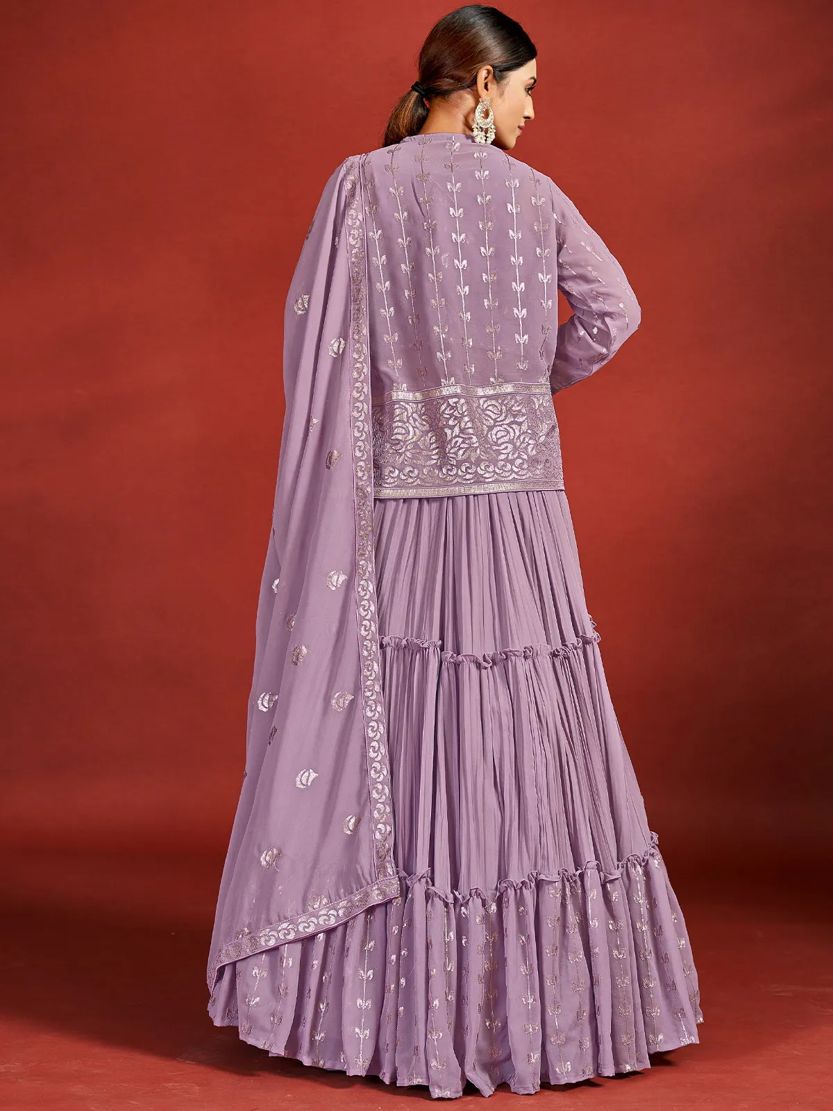Classic Purple Georgette Stitched Lehenga Choli Set