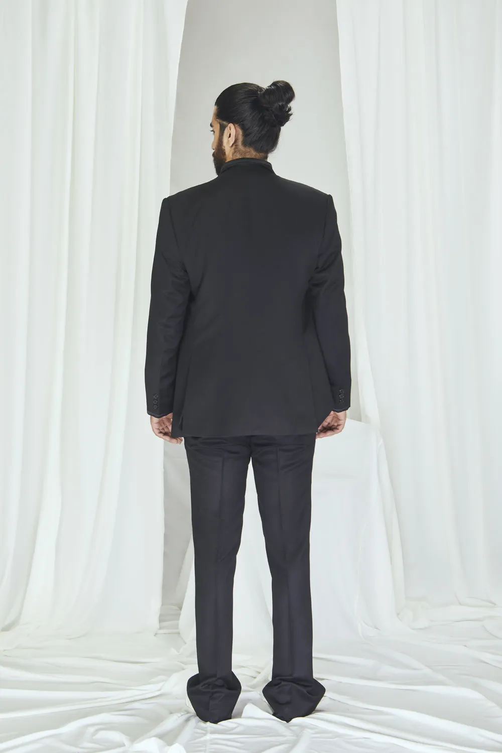 Close-Neck Jacket with Satin Detailing