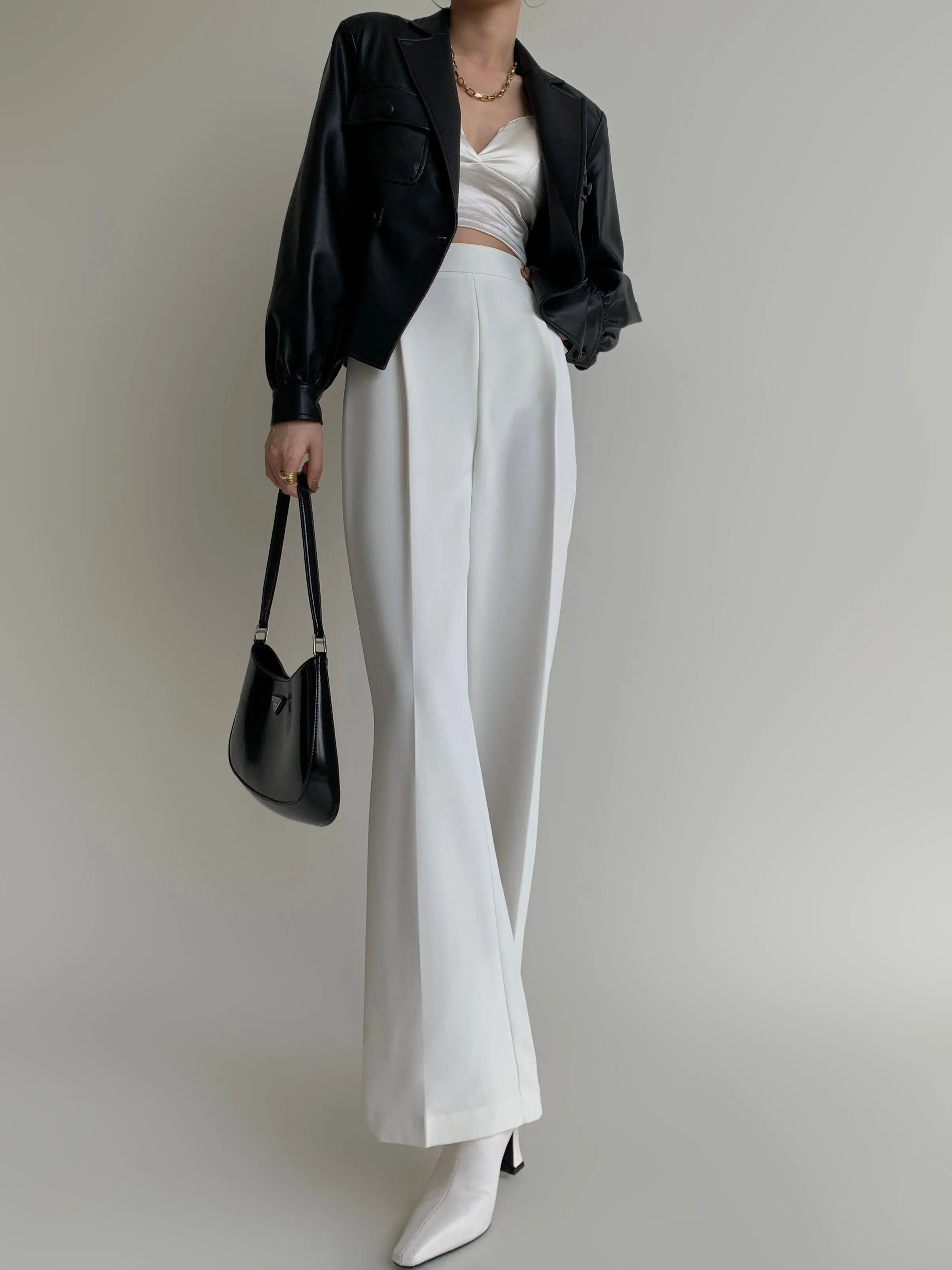 Cropped Vegan Leather Jacket - Black