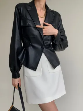 Cropped Vegan Leather Jacket - Black