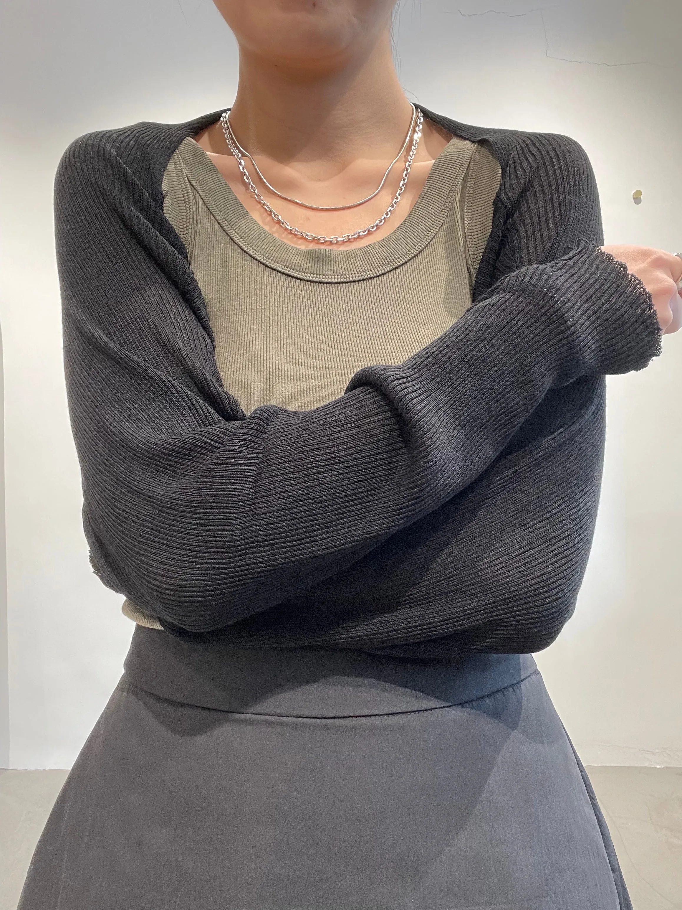 Daily Cropped Knit Sleeve Jacket Black