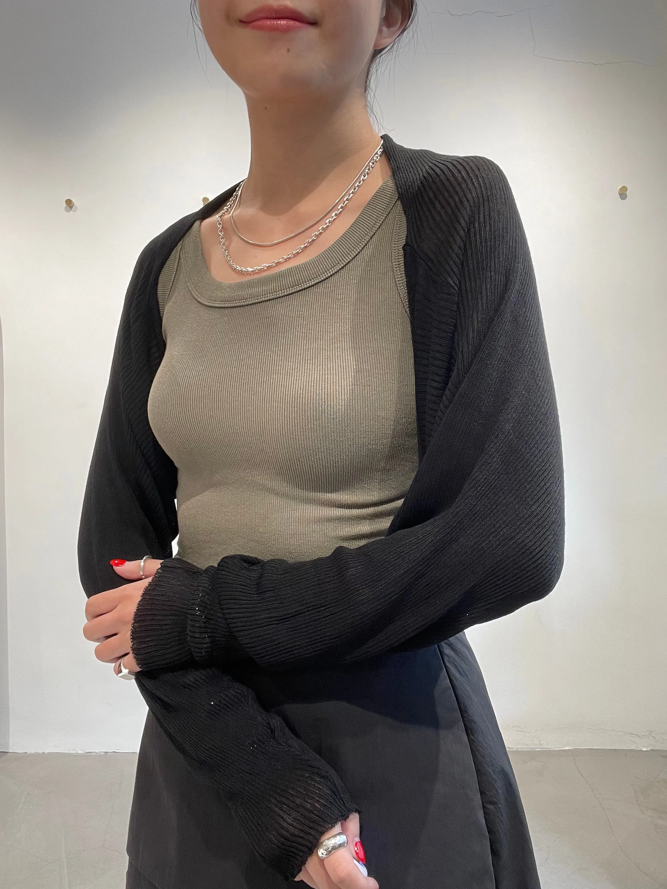Daily Cropped Knit Sleeve Jacket Black