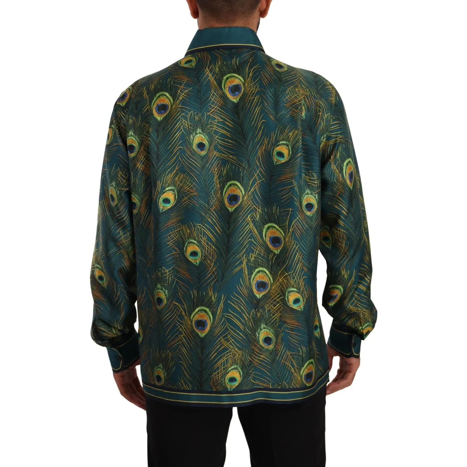 Dolce & Gabbana Peacock Feather Print Silk Shirt
