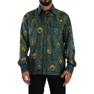 Dolce & Gabbana Peacock Feather Print Silk Shirt