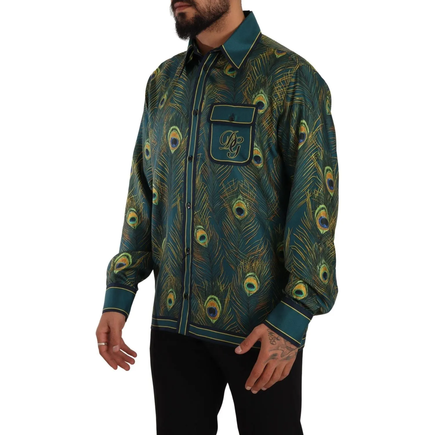 Dolce & Gabbana Peacock Feather Print Silk Shirt