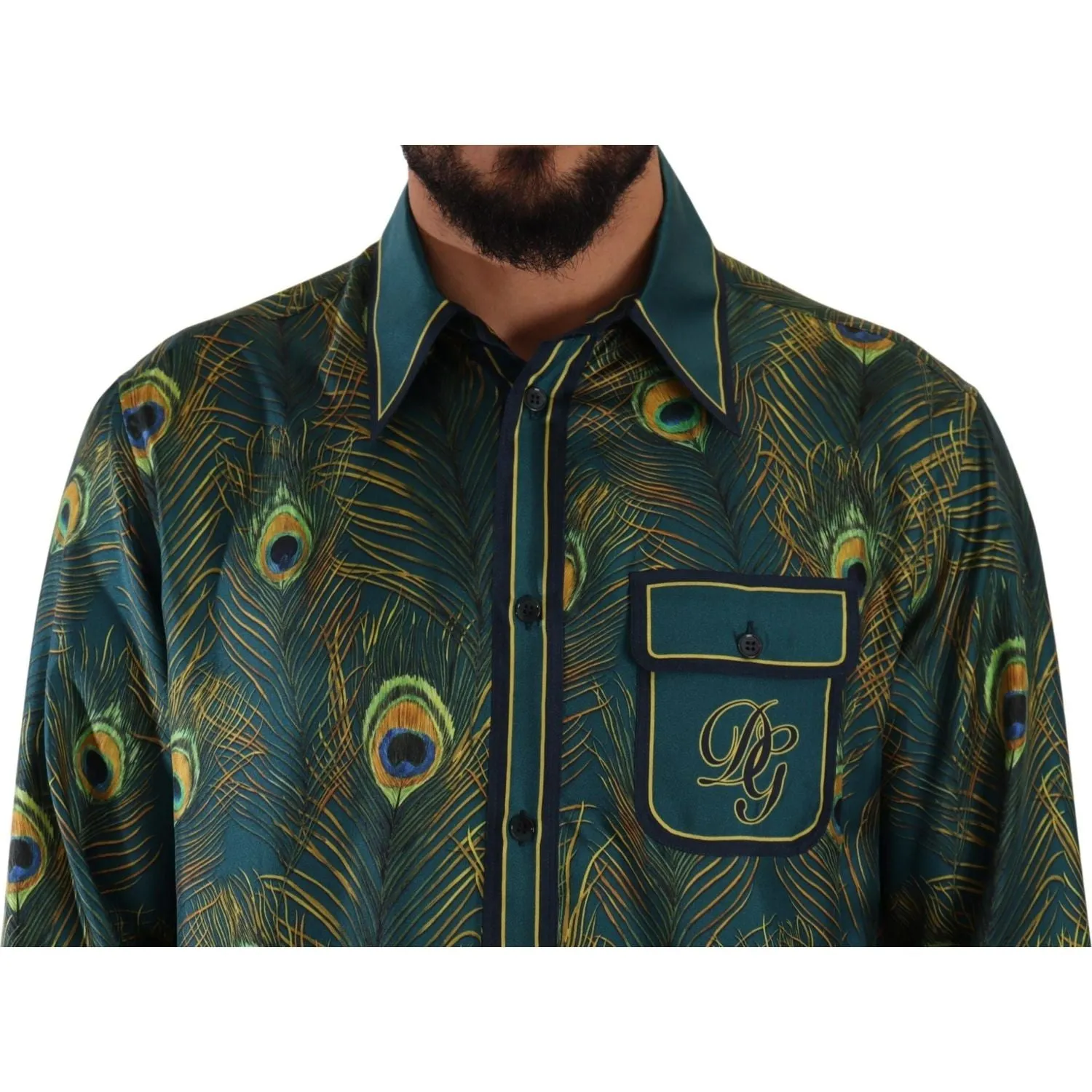 Dolce & Gabbana Peacock Feather Print Silk Shirt