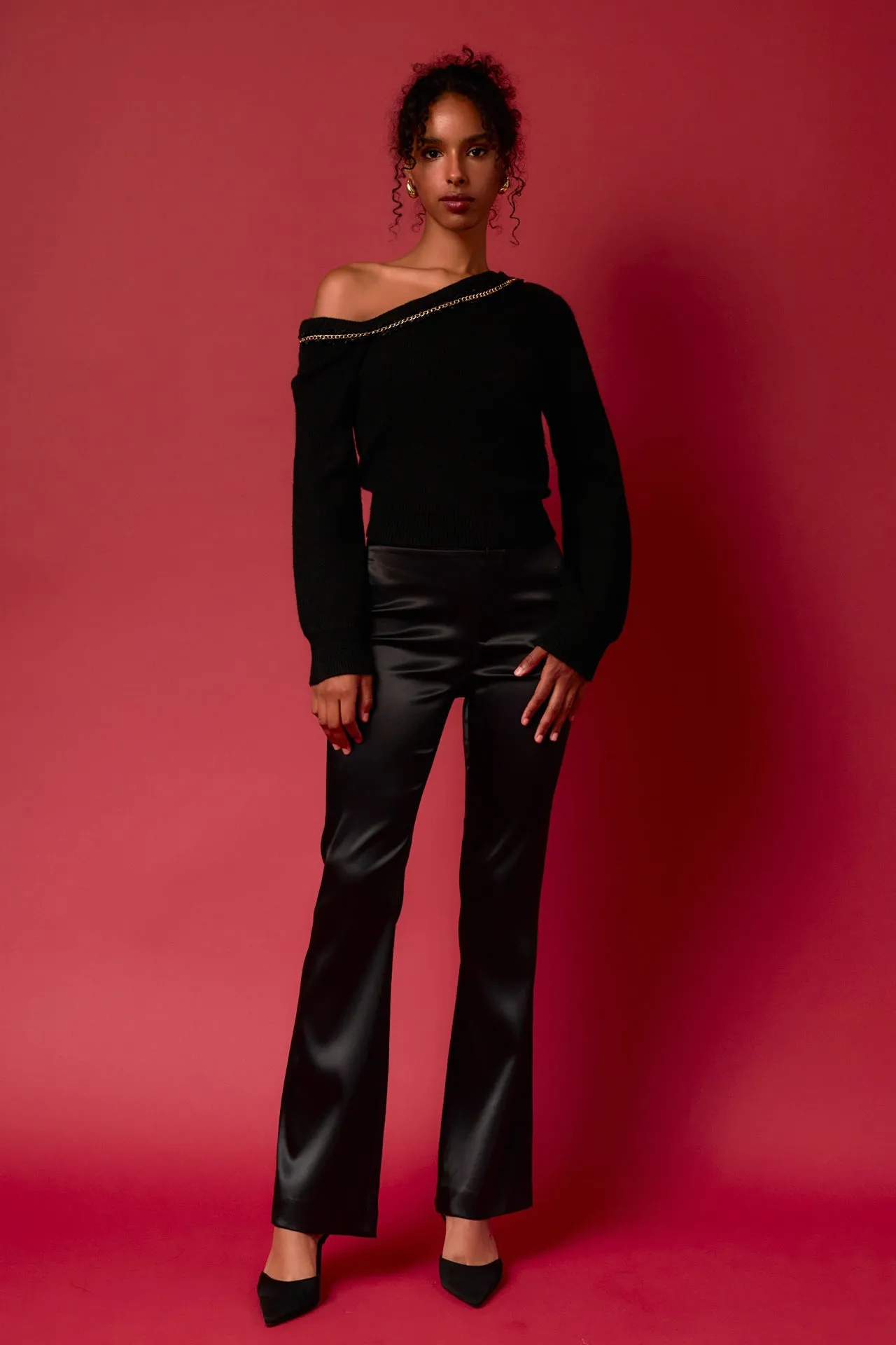 Endless Rose - Chain Trimmed One Shoulder Top