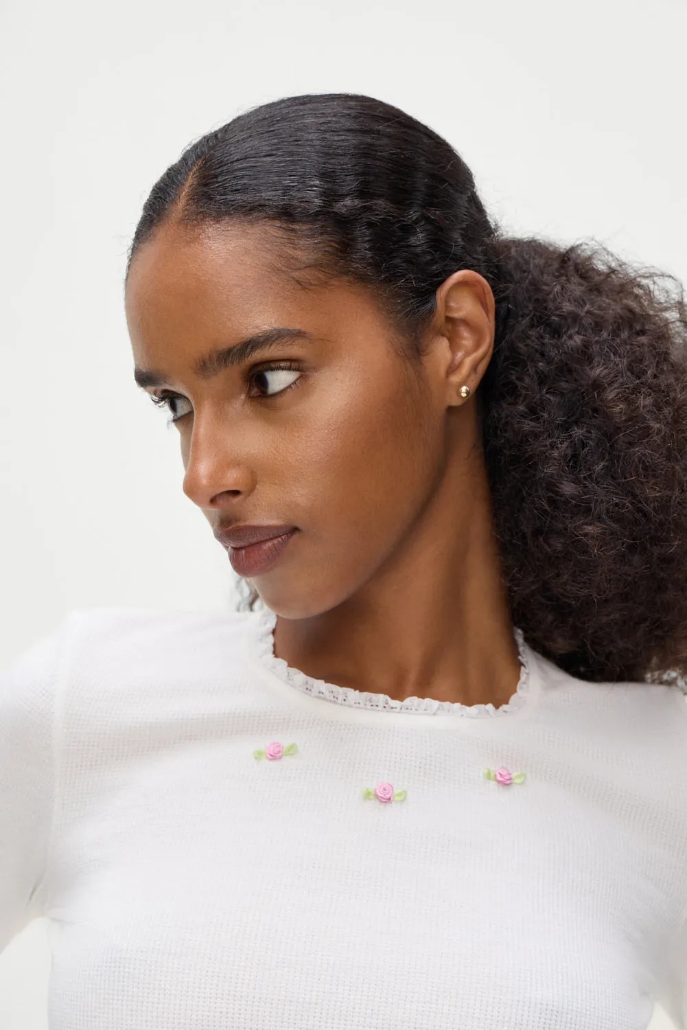 Eve Waffle Long Sleeve Shirt - White