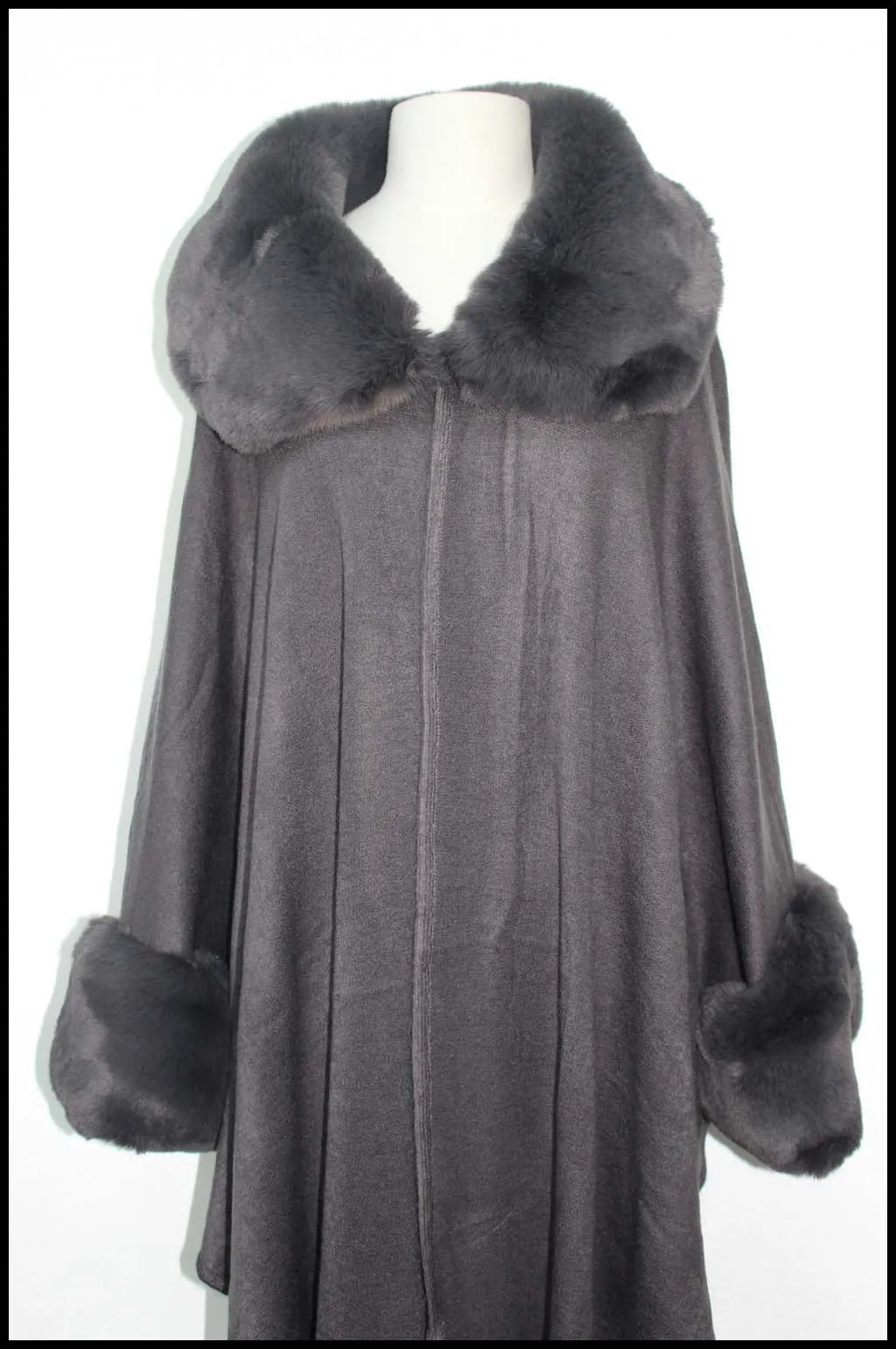 Faux Fur Trimmed Cape Shawl