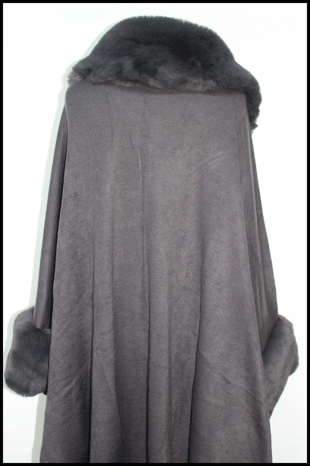 Faux Fur Trimmed Cape Shawl