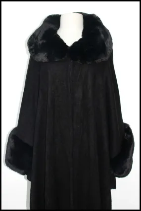 Faux Fur Trimmed Cape Shawl