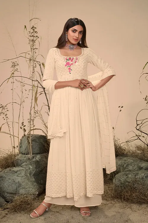 Georgette Embroidered Work Kurta Palazzo Dupatta Set