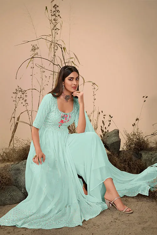 Georgette Embroidered Work Kurta Palazzo Dupatta Set