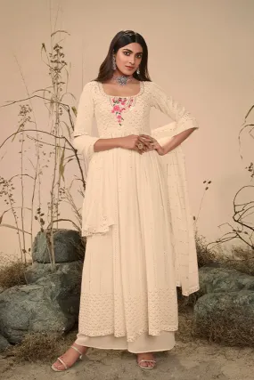 Georgette Embroidered Work Kurta Palazzo Dupatta Set