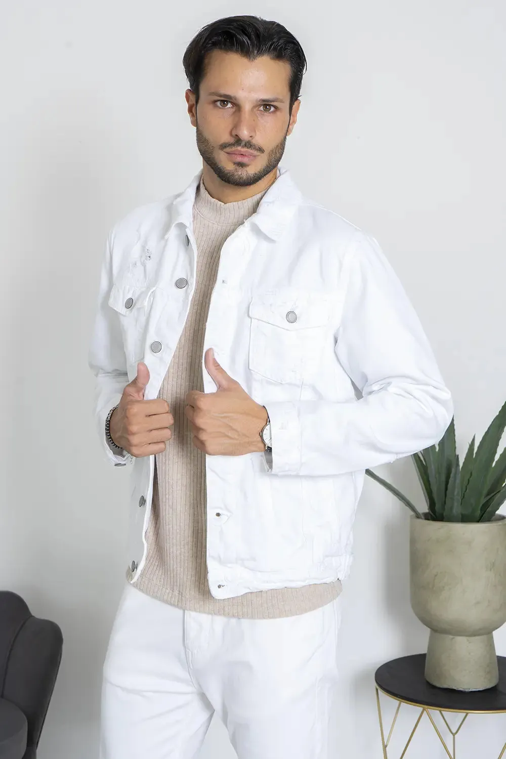 Giacca Jeans Con Abrasioni Tinta Unita Art. Gb165