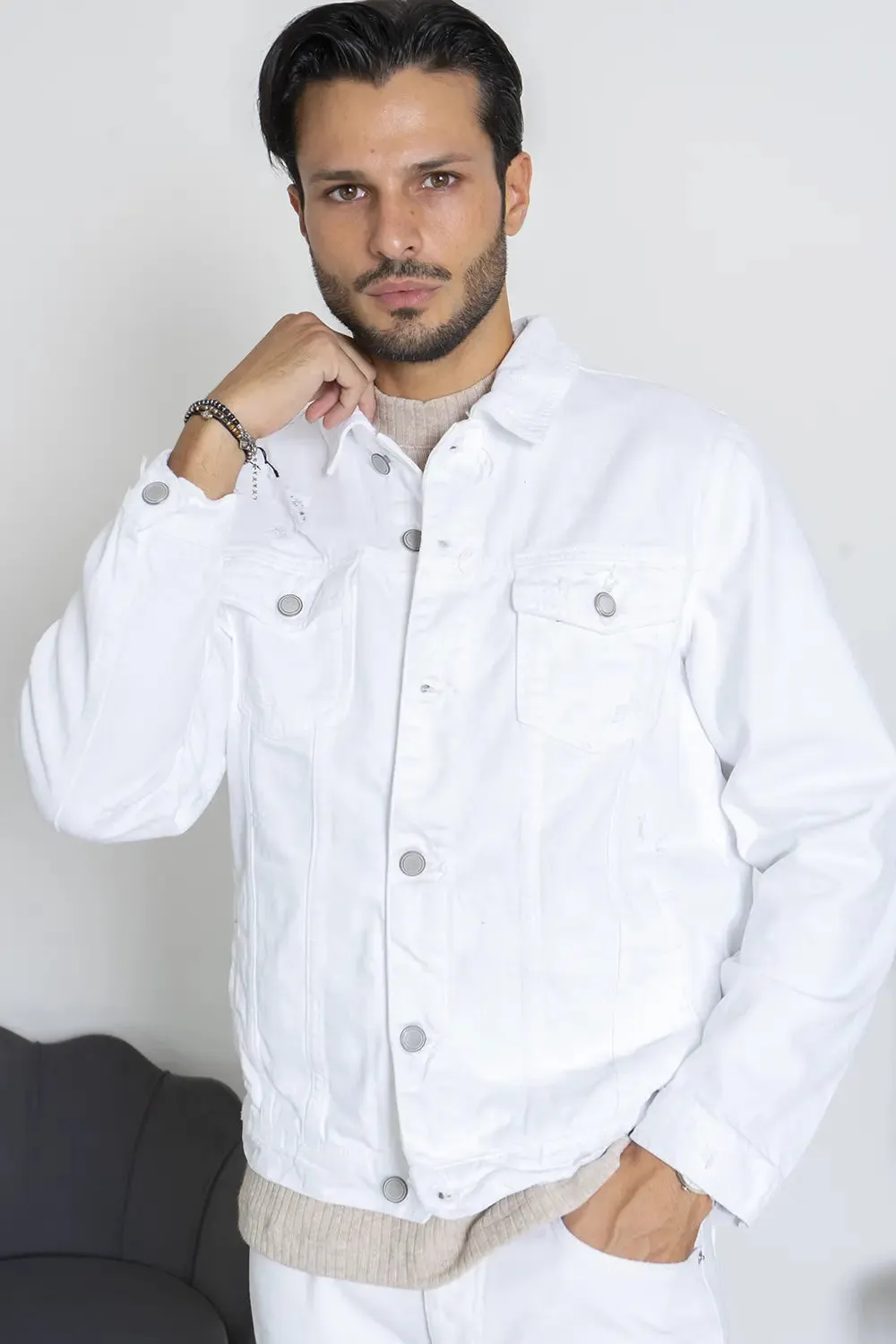 Giacca Jeans Con Abrasioni Tinta Unita Art. Gb165