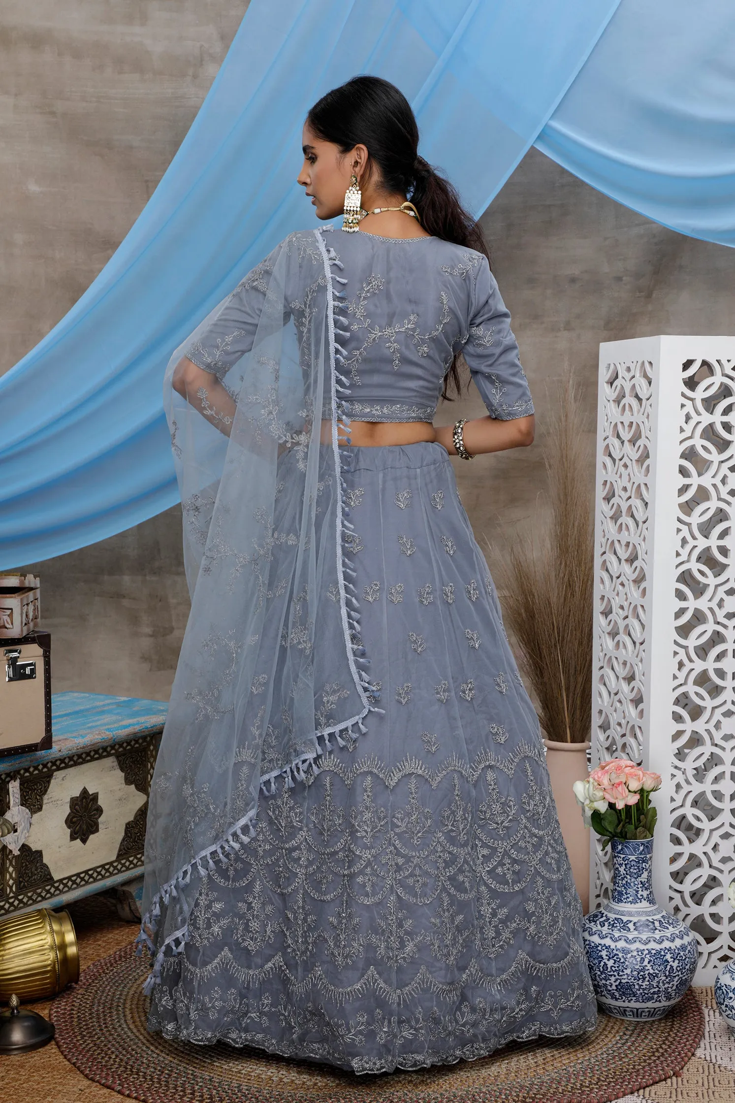 Grey Lehenga choli For women,wedding bridal wear lengha choli custom made party wear, Bollywood Style