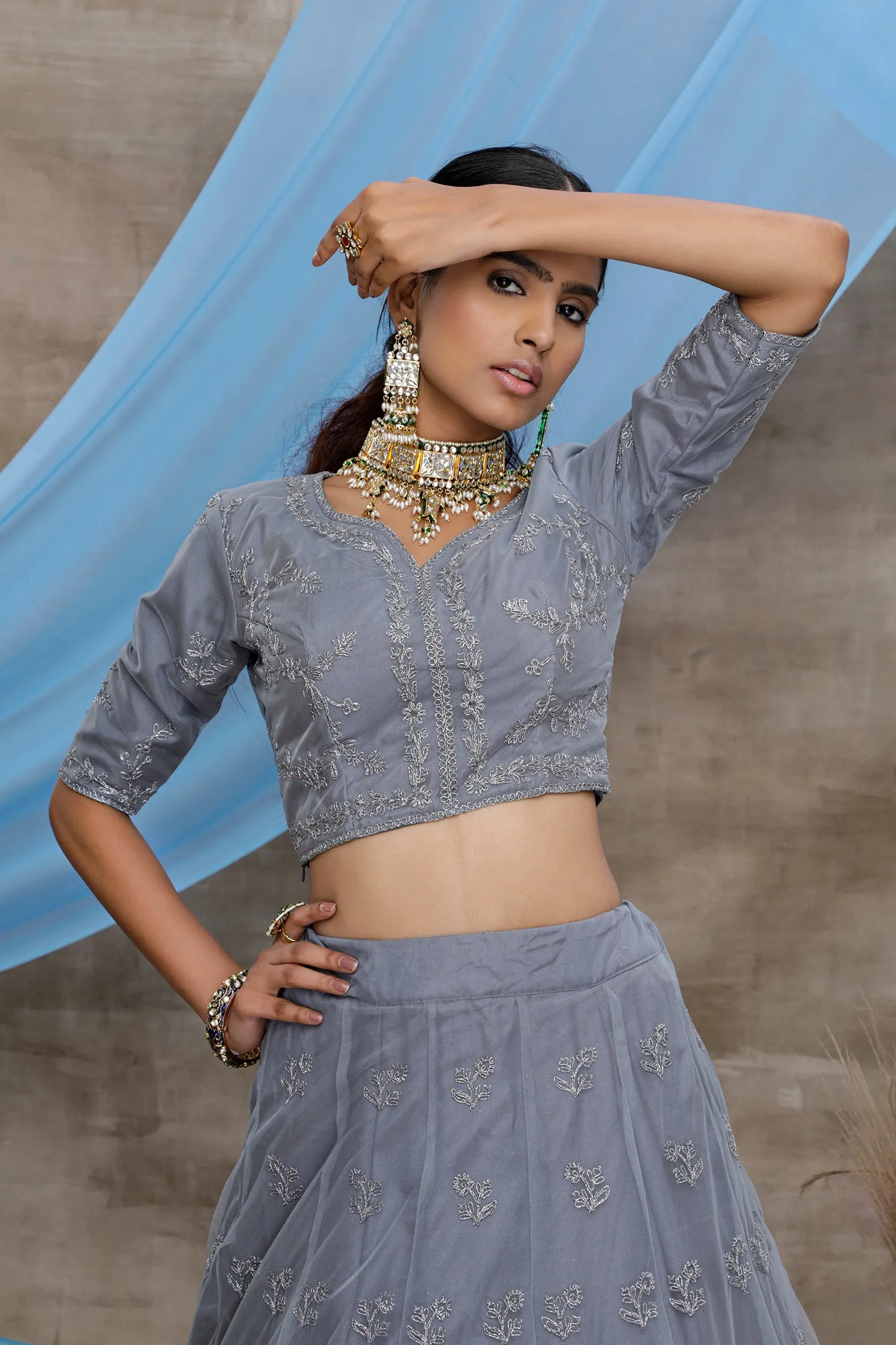 Grey Lehenga choli For women,wedding bridal wear lengha choli custom made party wear, Bollywood Style