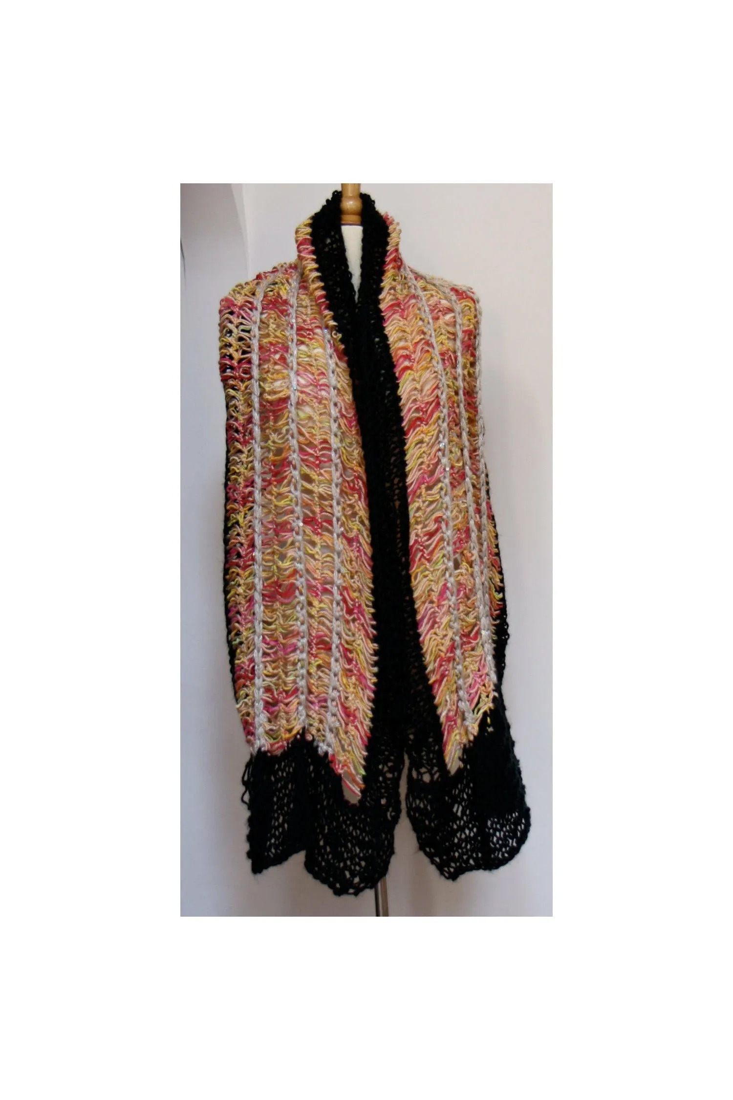 Hairpin crochet lace shawl or scarf in soft cottons.