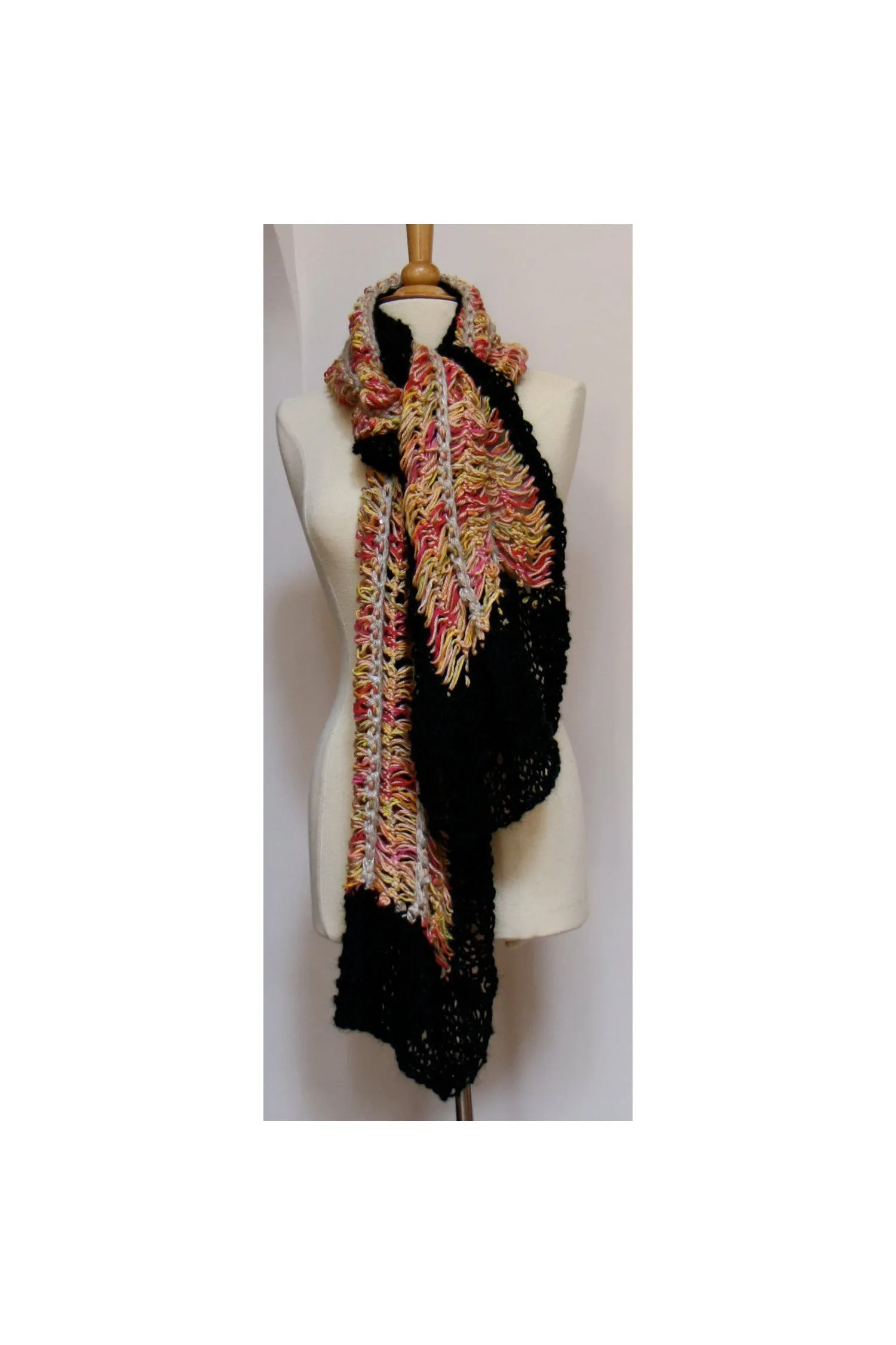 Hairpin crochet lace shawl or scarf in soft cottons.