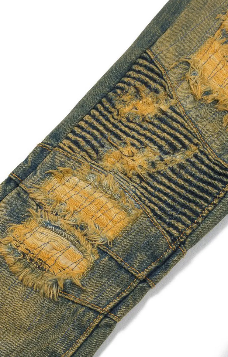Haus of JR Clayton Distressed Biker Denim Vintage Indigo
