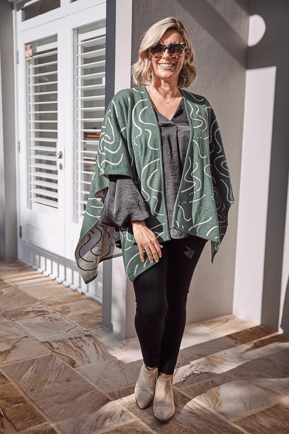 Hollie Wrap Ivory and Emerald Swirls