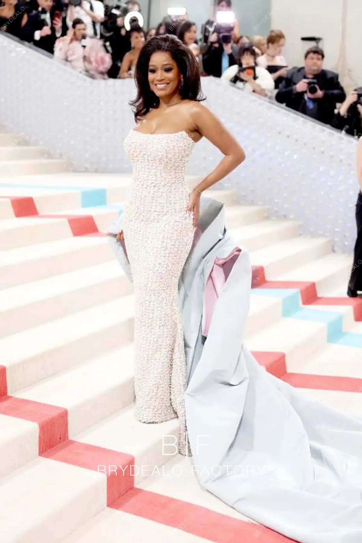 Keke Palmer 2023 Met Gala Strapless Mermaid Dress with Cape
