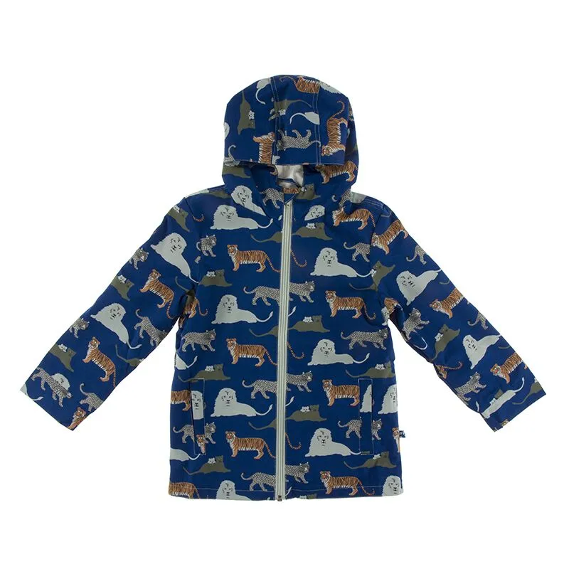 Kickee Pants Print Terry-Lined Raincoat (Flag Blue Big Cats)